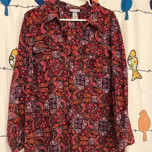 Red/purple/orange Button down blouse - Catherines 1X